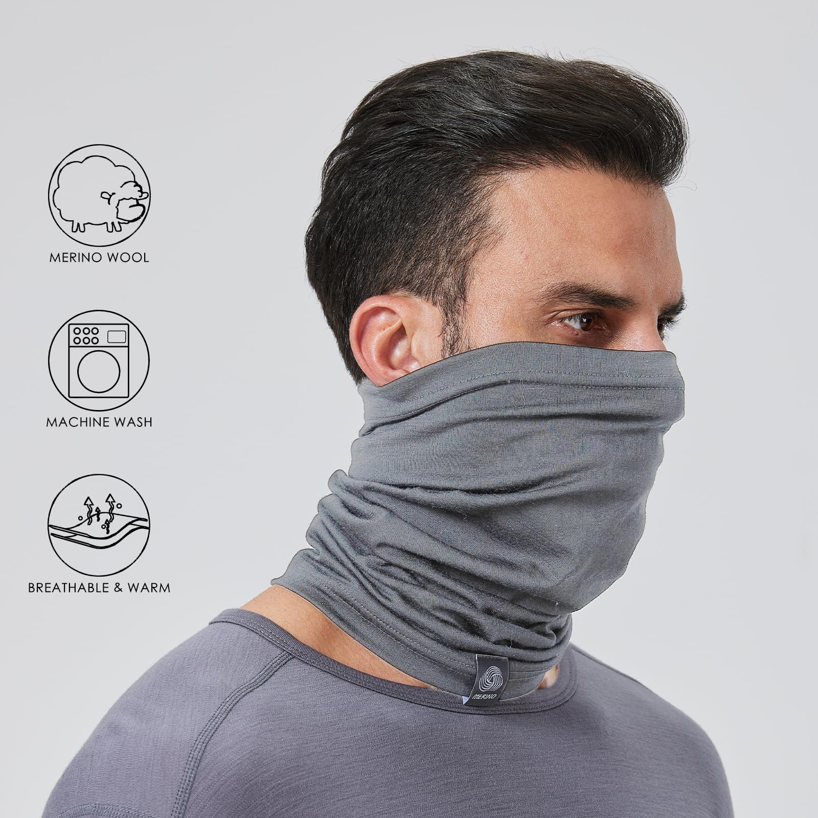 gyprprer Merino wool ski bib for men and women warm neck GREY