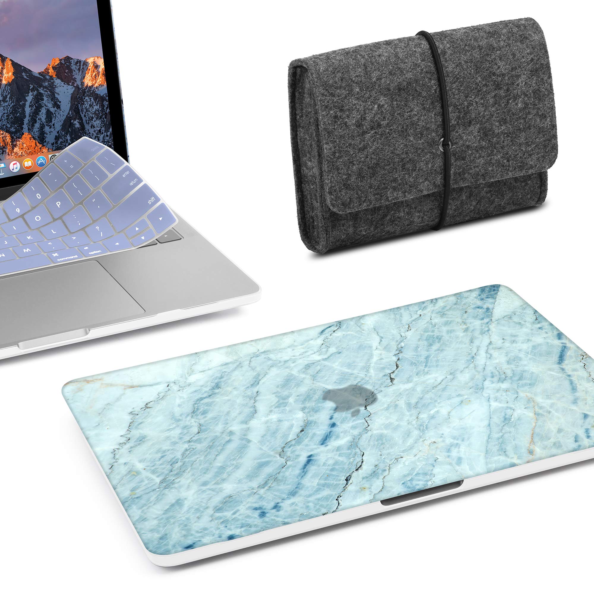 GmyleMPCS08B, New MacBook Pro 15 inches, 2016, in Laptop Hard Case 08B in Rubberized, Marble Pattern 15, Blue, with Storage bag Grey, KBC, Serenity