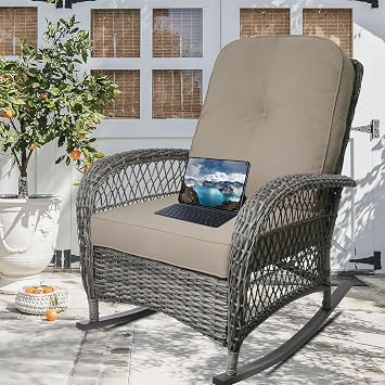 Outdoor Wicker Rocking Chair, All Weather Resin Rattan Wicker Rocking Chairs, for Garden Backyard Lown Porch,2pc,Brown