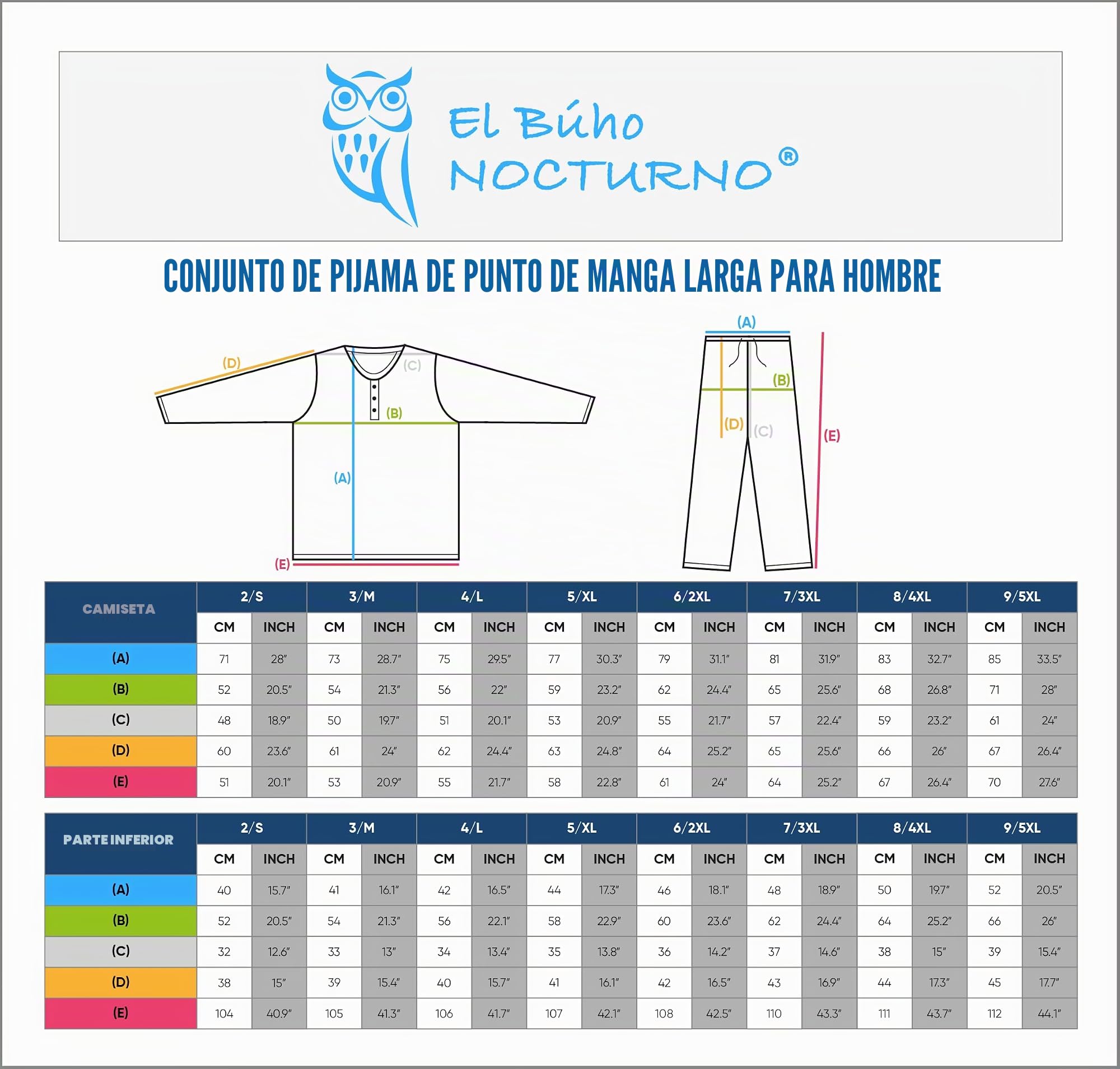 El Búho Nocturno Pijama Hombre Largo Otoño - Punto 100% Algodón o Mezcla - Conjunto Pantalón Manga Larga Rayas Ropa Dormir Verano Entretiempo Tallas Grandes