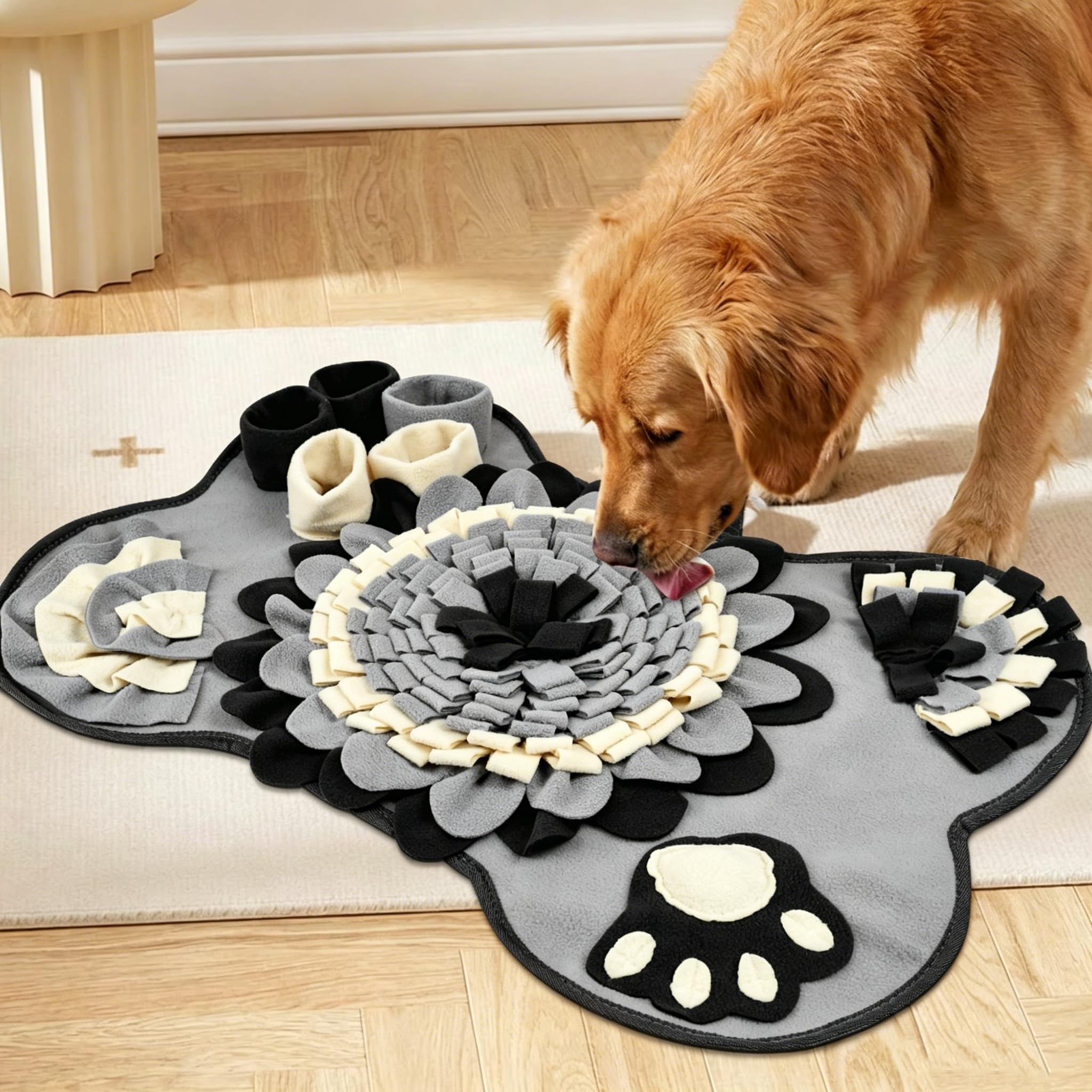Vurixfo Grey Snuffle Mat For Dogs, Dog Snuffle Mat With Squeaker Washable Interactive Game Toy Mats Interactive Feeding Mats For Encouraging Natural Foraging Skills And Stress Release, 64X43cm