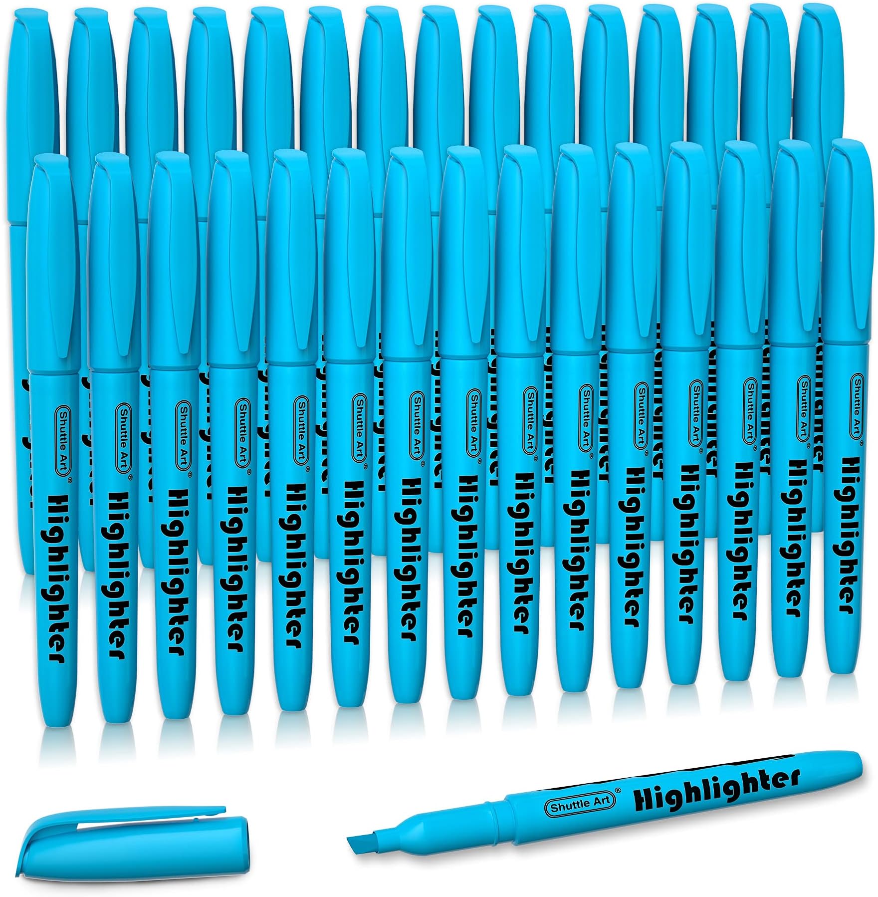 Highlighters, Shuttle Art 30 Pack Blue Highlighters Bright Colors, Chisel Tip Dry-Quickly Non-Toxic Highlighter markers for Adults Kids Highlighting in Home School Office
