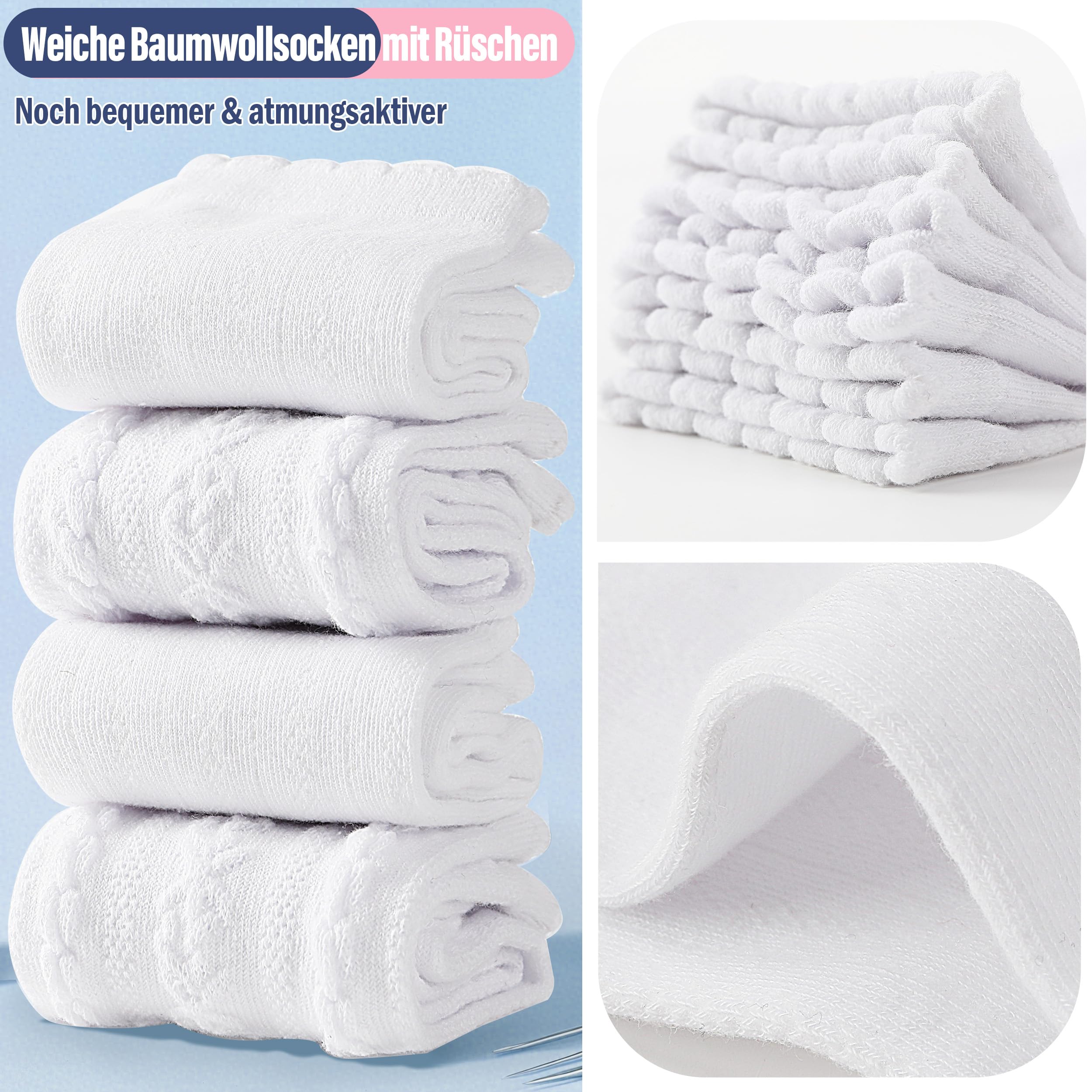 EBMORE Rüschen Kindersocken für Mädchen, Atmungsaktive Baumwolle Socken Kinder 6 Paar, ideal für Schuluniform, Outdoor