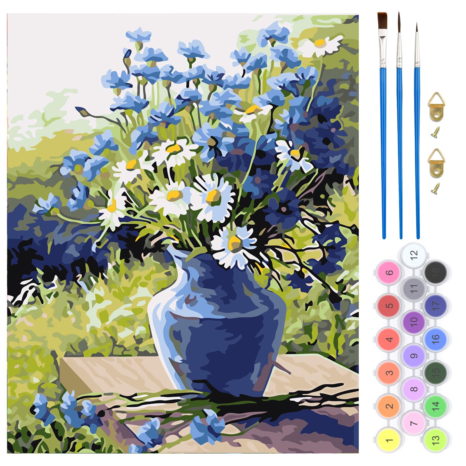 QENSPE Pintura por Números para Adultos, Kit de Pintar por Números DIY con 3 Pinceles y Pinturas Acrílicas, Sin Marco 40x50 cm, Regalo para Decoración de Pared del Hogar - Flor Paisaje