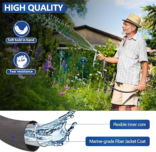 Miniatura 3 de Holldoor Manguera de jardín de 50 pies, resistente, flexible y ligera de 58 pulgadas, manguera de agua de 50 pies, accesorios sólidos de 34 para