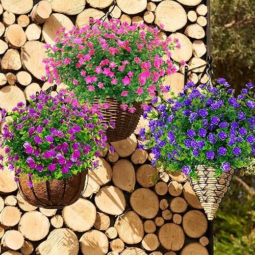 Miniatura 62 de Flores artificiales, arbustos de boj artificiales para exteriores, resistentes a los rayos UV, plantas verdes de plástico sintético para colgar