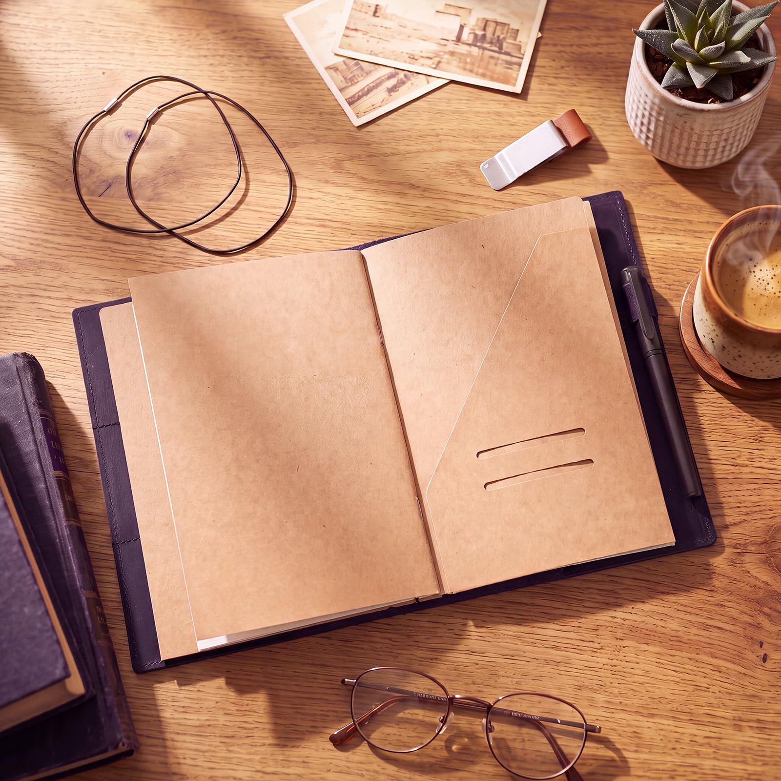 Eaasty Funda de cuero para cuaderno de viajeros A5 con bolsillos interiores, ranuras para tarjetas y soporte para bolígrafos, inserciones de diario de viajero, carpeta de PVC, clip de carpeta y bandas