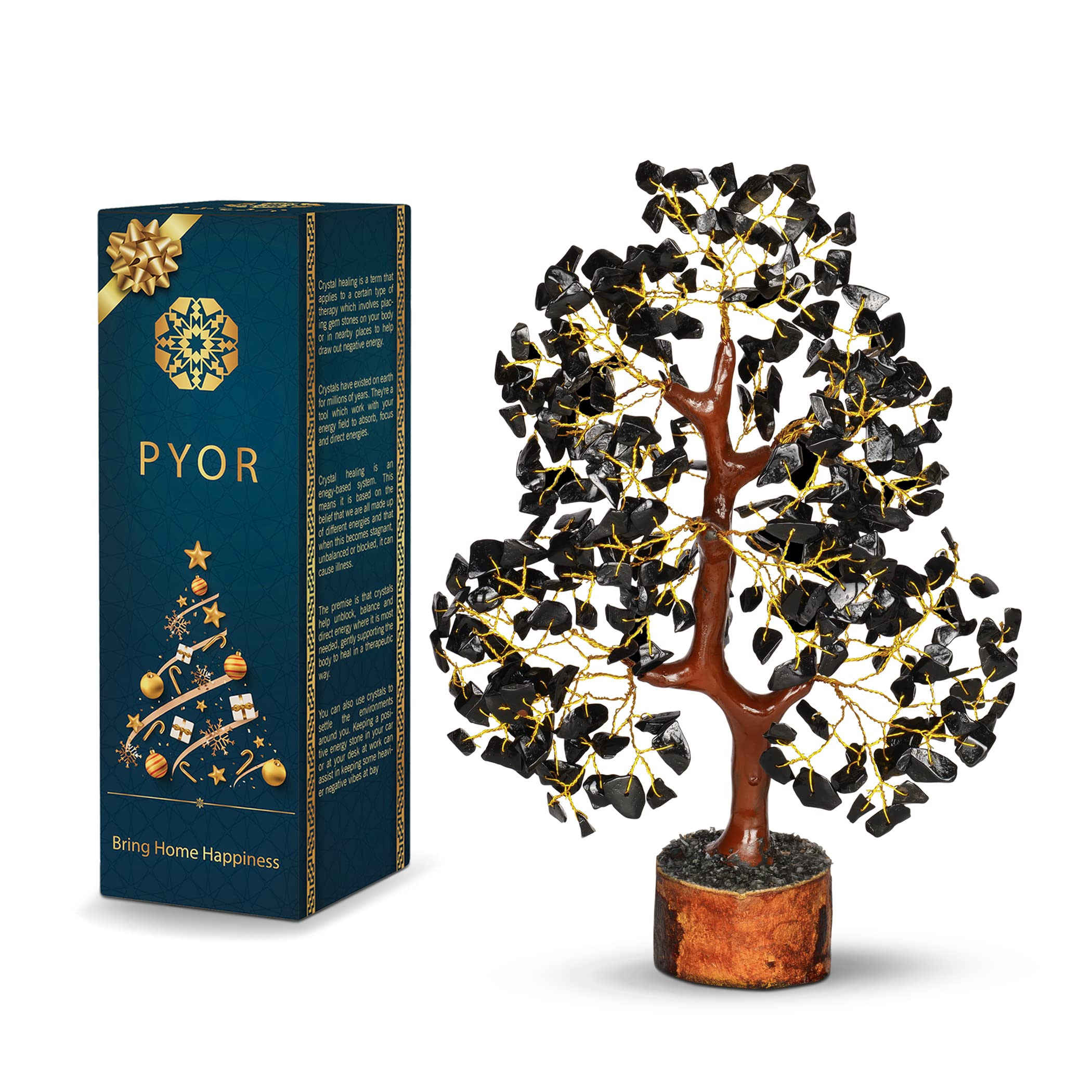 PYOR Black Tourmaline Stone Tree, Feng Shui Crystal, Office Desk Decor, Crystal Gifts, 10 in - 12 in
