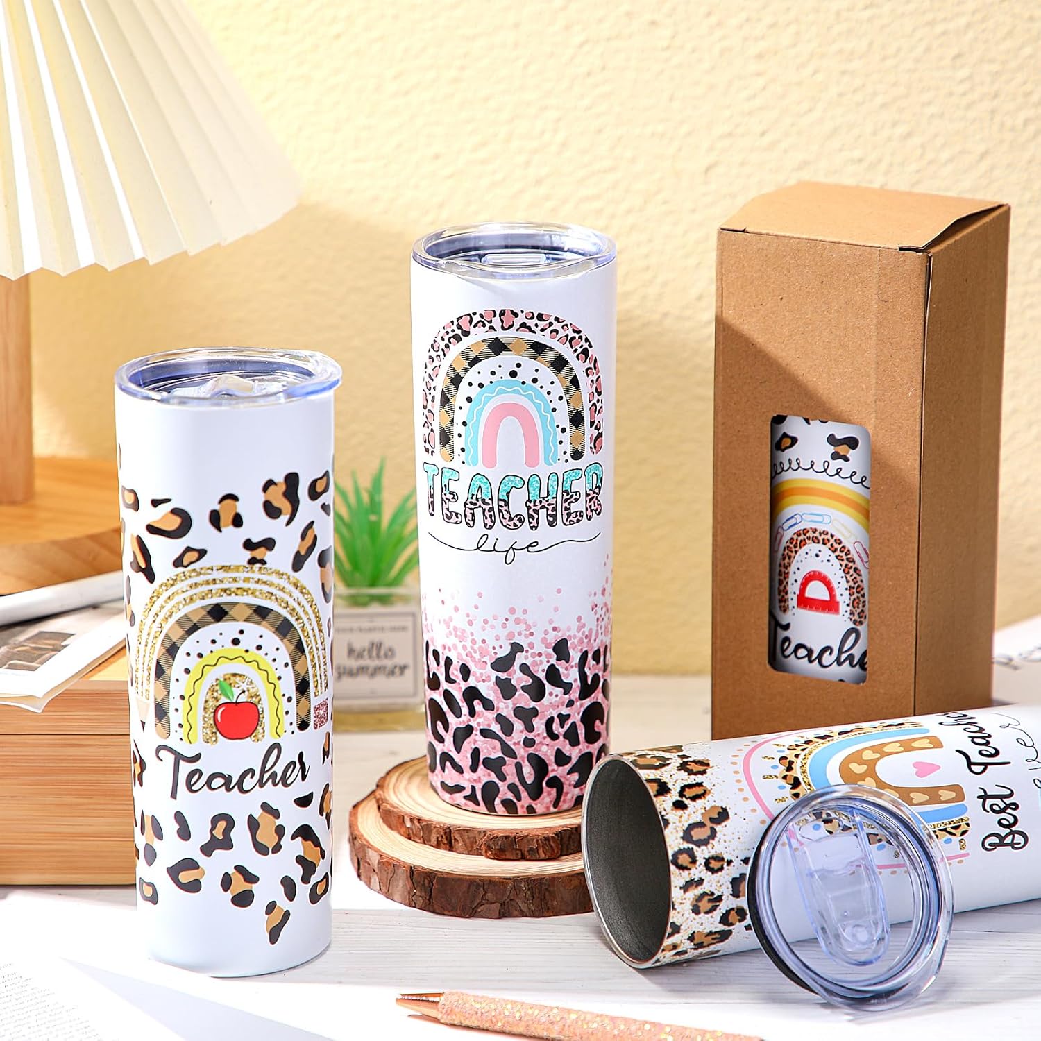 Tioncy Teacher Appreciation Gifts for Women 12 Pcs Stainless Tumbler Bulk 20oz Rainbow Water Bottle Gift for Birthday Christmas Teacher Day - Image 3