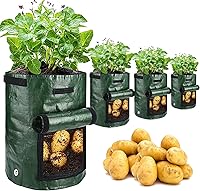 JJGoo 10 Gallon Potato Grow Bags 4-Pack with Harvest Flap & Handles - Breathable PE Pots for Potatoes, Tomatoes, Carrots, Onions - Green