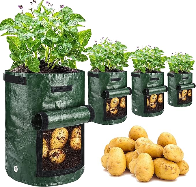 JJGoo Potato Grow Bags, 4 Pack 10 Gallon with Flap