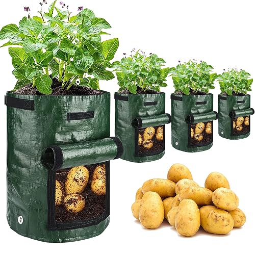 JJGoo Potato Grow Bags, 4 Pack 10 Gallon with Flap