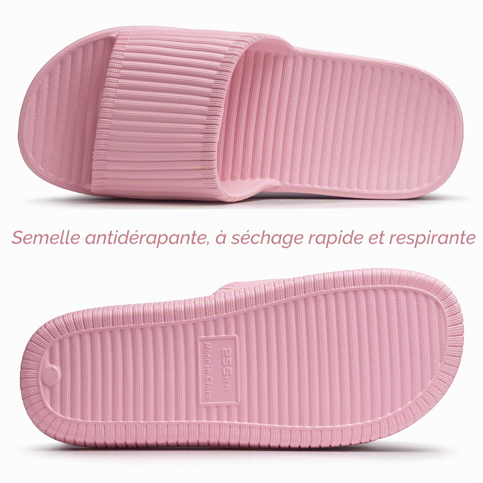 Sliders Pantoufles de douche antidérapantes pour femme - Pour la salle de bain - Pour la plage, la piscine - Séchage rapide - Pour l'intérieur et l'extérieur - Sandales d'été pour femme