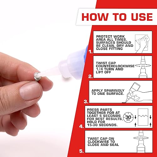 Miniatura 7 de Loctite Super Glue Gel Control, Superglue Transparente para Plástico, Madera, Metal y Super Pegamento Líquido Profesional, Superpegamento