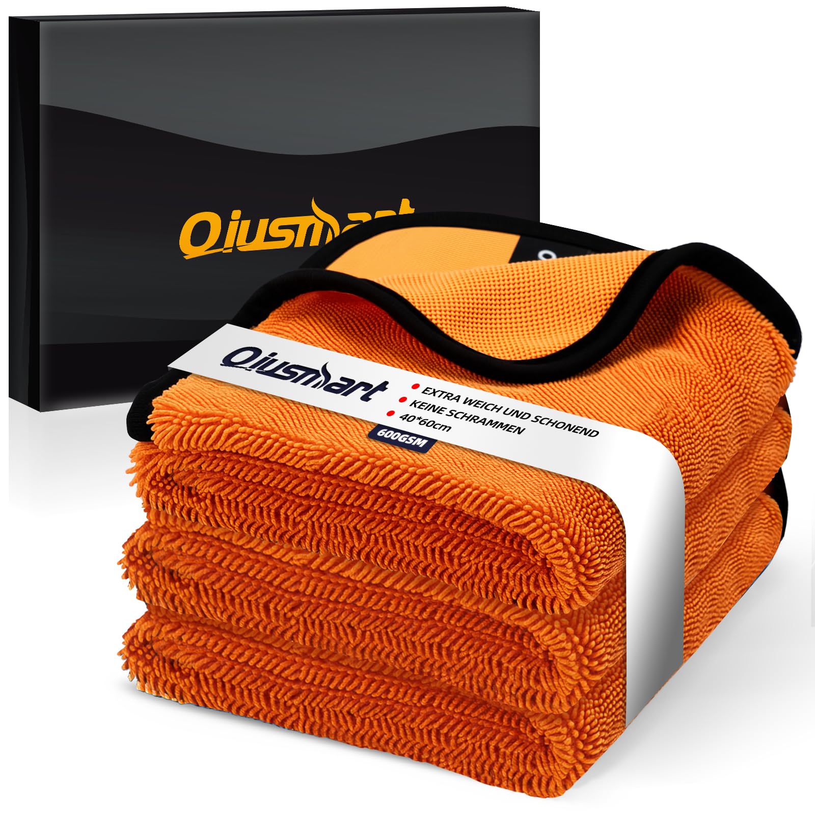 Qiusmart Mikrofasertücher Trockentuch Dusche 3er-Set: Schnelltrocknendes Auto Tuch, extrem saugstarke Poliertuch Reinigungstuch, 100% fussel-frei für Auto, Duschkabine, Haushalt und Camping