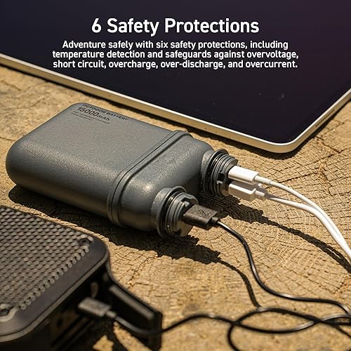 Miniatura 6 de NESTOUT Cargador portátil resistente, batería externa de 5000 mAh, cargador de batería para exteriores, carga rápida USB C de 15 W, impermeable