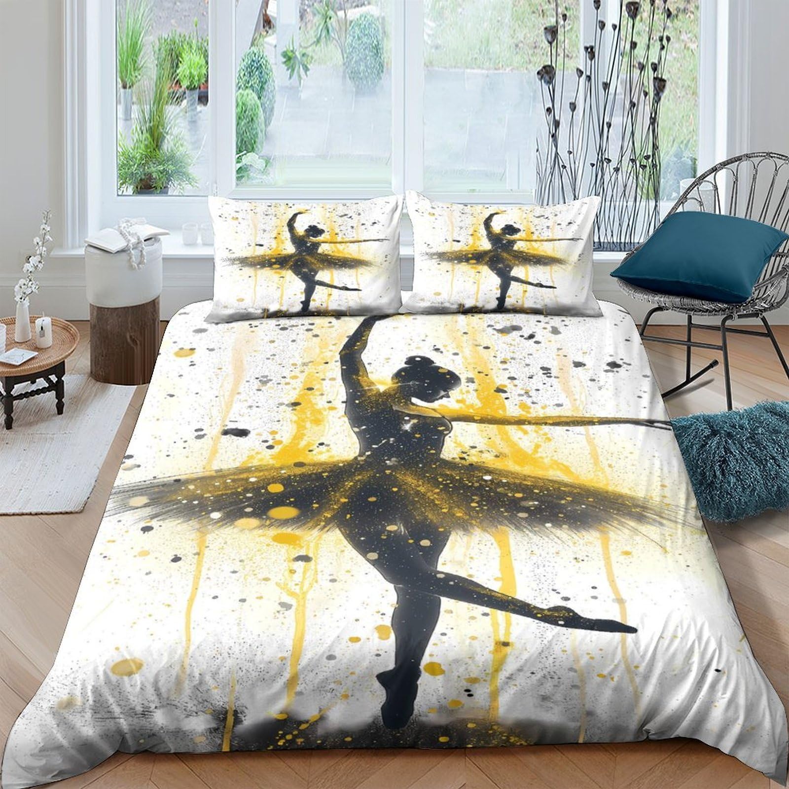 Ctjqhvkz Style-5 3D Printed Ballerina Art Fitted Sheet Microfiber Soft Yellow Splash Mattress Cover For Bedroom Dorm Decor Single（135X200cm）