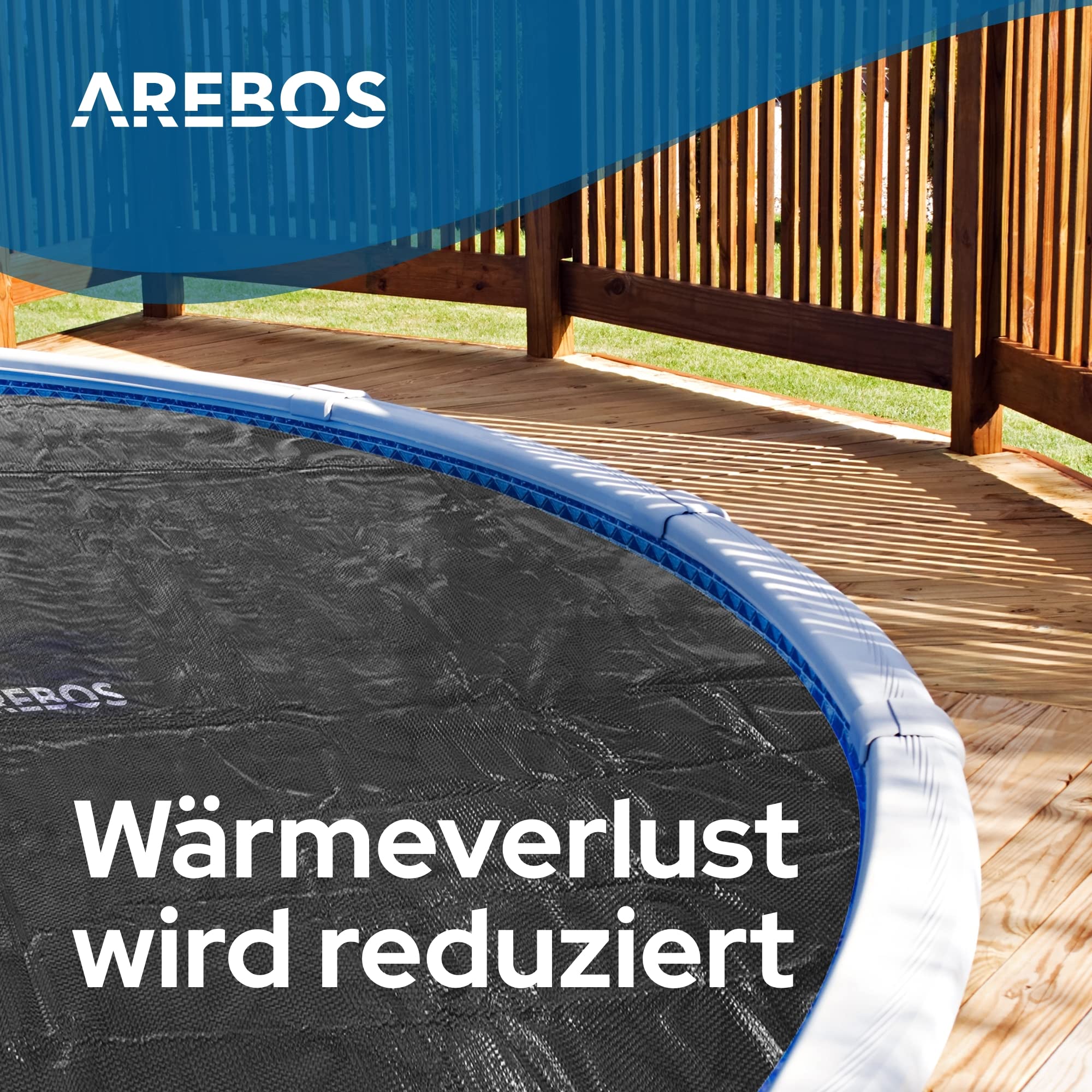 Arebos Pool Solarabdeckplane rund Ø 4,57m Schwarz | Solarplane Stärke 120 µm | Solarfolie zuschneidbar | Poolheizung Wassererwärmung Wärmeplane