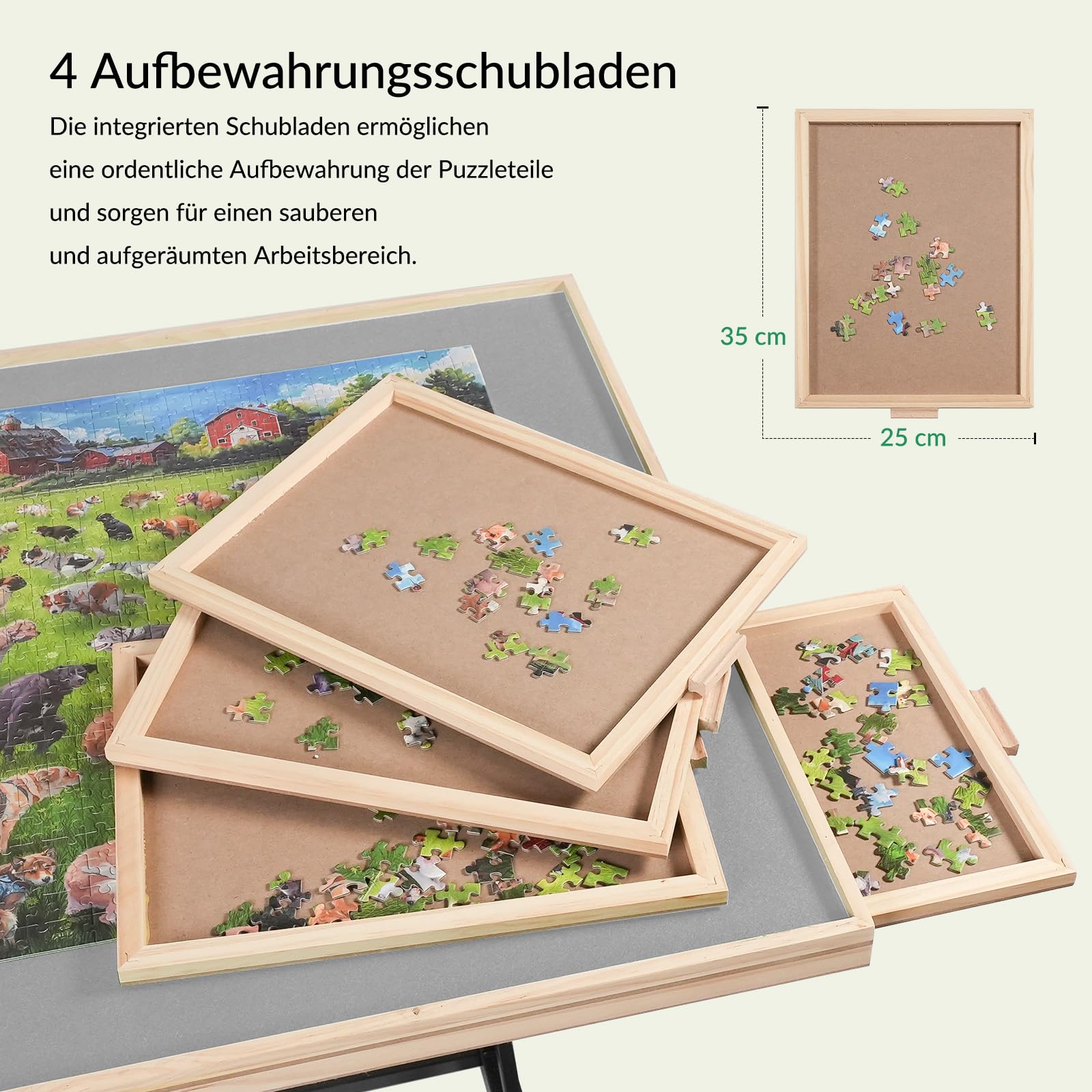 Tavolo puzzle da 1500 pezzi con gambe e ruote, tavolo puzzle in legno con 4 cassetti e copertura, stabilità migliorata e design leggero ottimizzato, opzione verticale