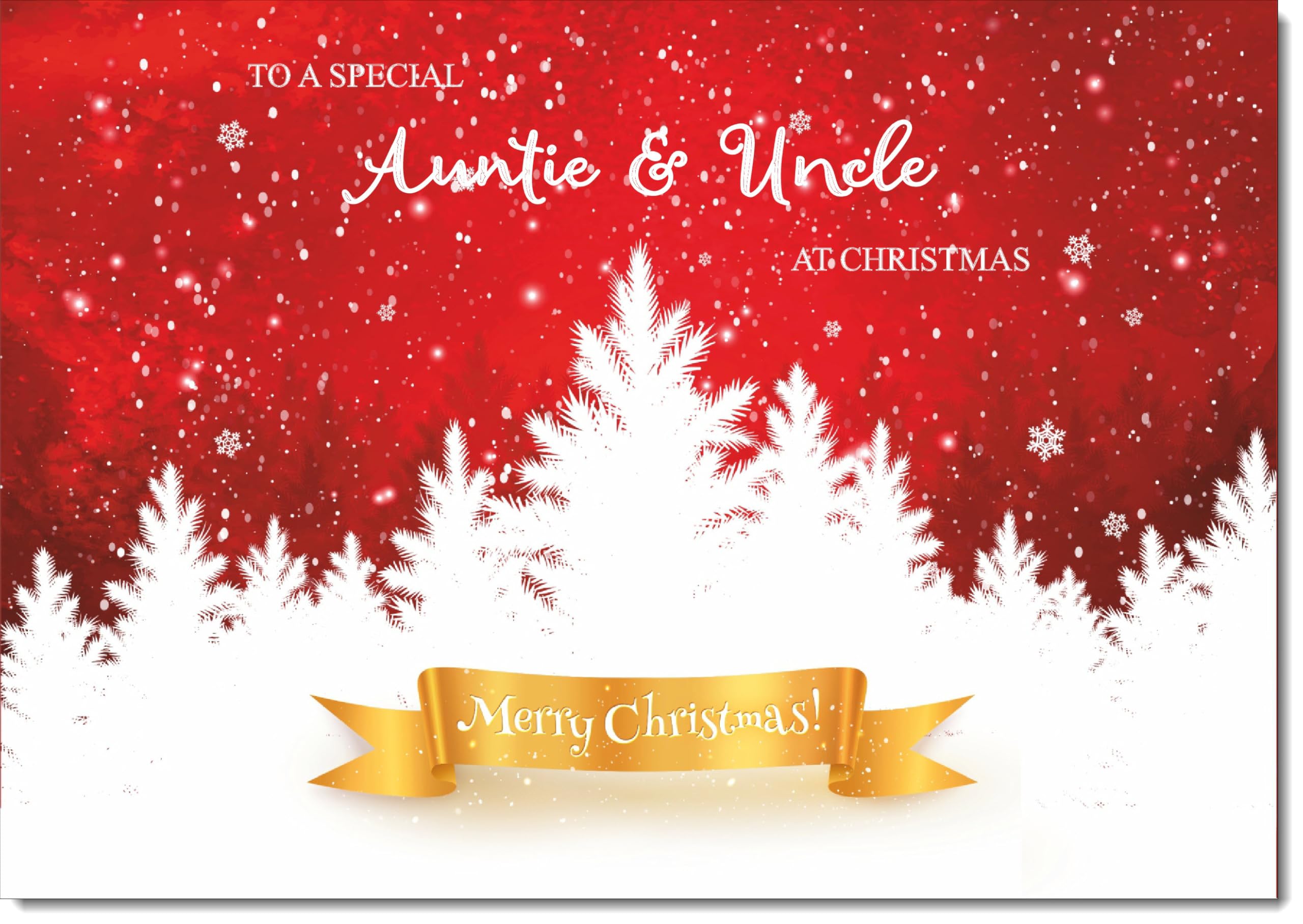 doodlecards Auntie and Uncle Christmas Card White Forest with Red Sky Large A4 Size Christmas Card for Auntie & Uncle with Plain Envelope