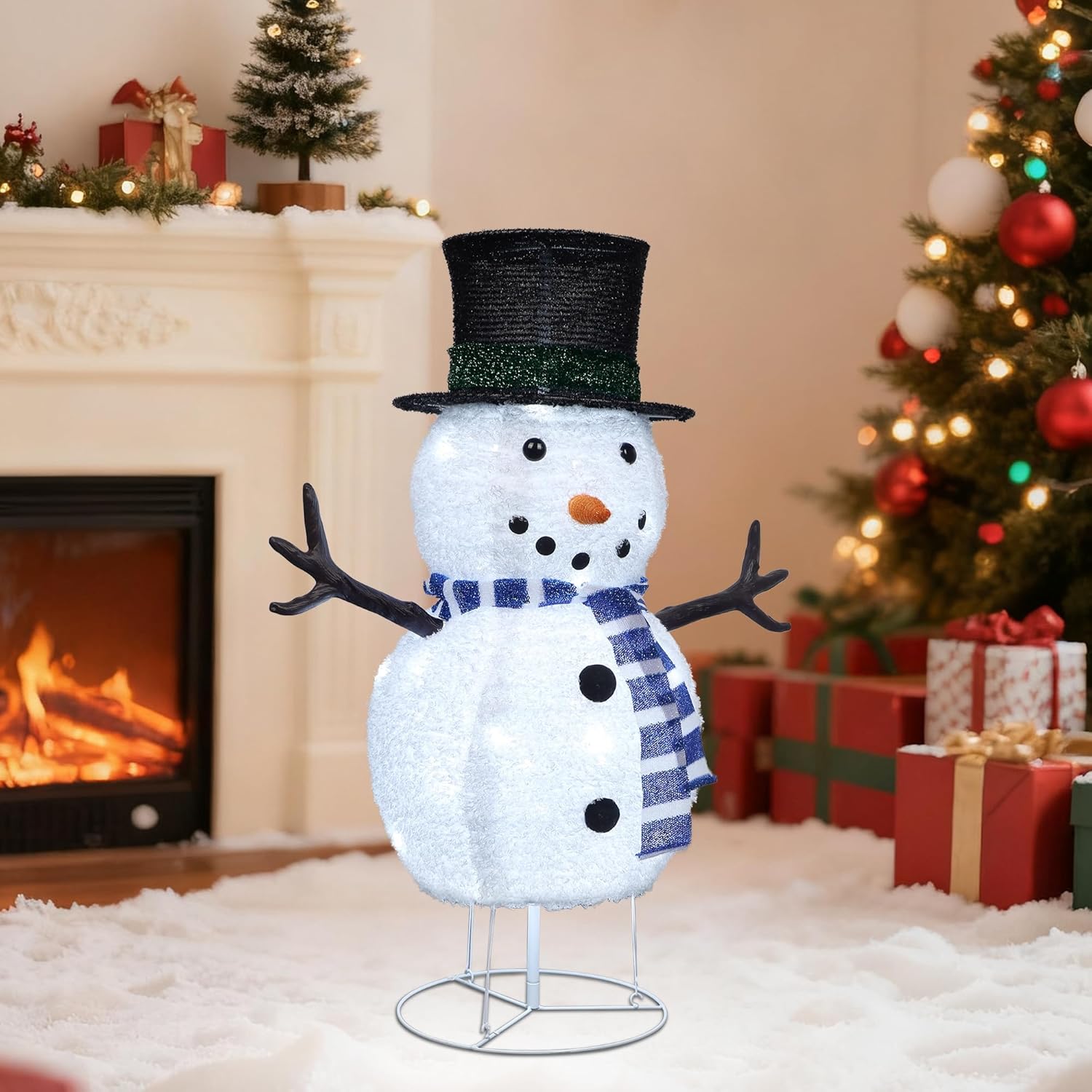 Dynaming 31.5 Inch Lighted Snowman Christmas Decorations, 45 LED Pre-Lit Light up Snowman with Top Hat, Collapsible Pop up Snowman for Outdoor Indoor Home Yard Garden Lawn Holiday Xmas Party
