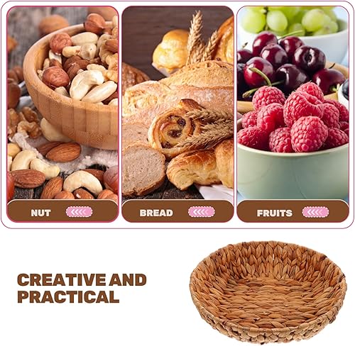 Miniatura 6 de Cestas de mimbre para pan, cestas redondas vintage para servir alimentos, bandejas tejidas de ratán, bandejas para llaves, cuenco de almacenamiento