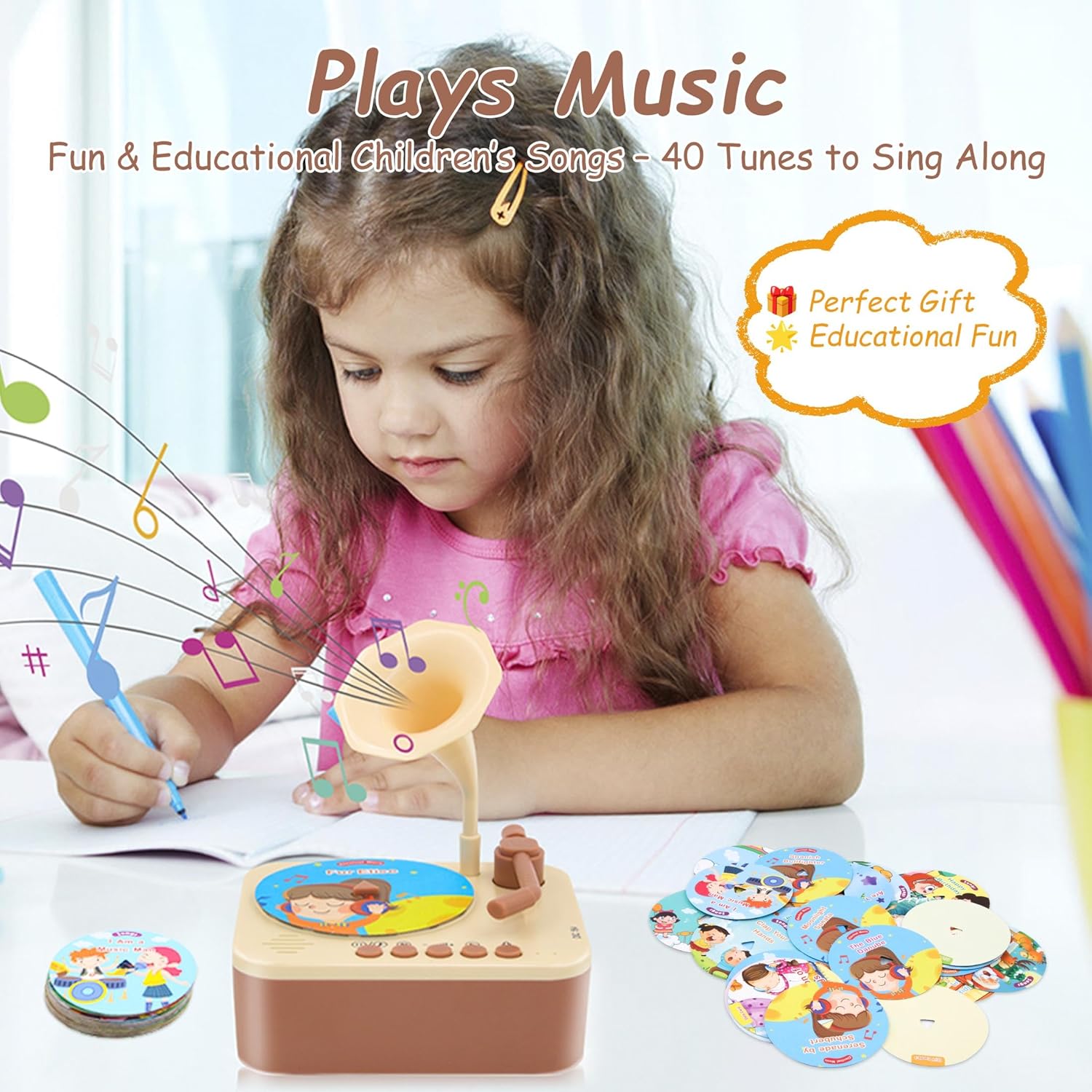 Kids Phonograph with 96 Cards – Record Player, Kids Storytelling Machine, Music Player for 3+ Years Old, Educational Phonograph for Boys and Girls, Toddler Toys for Early Learning