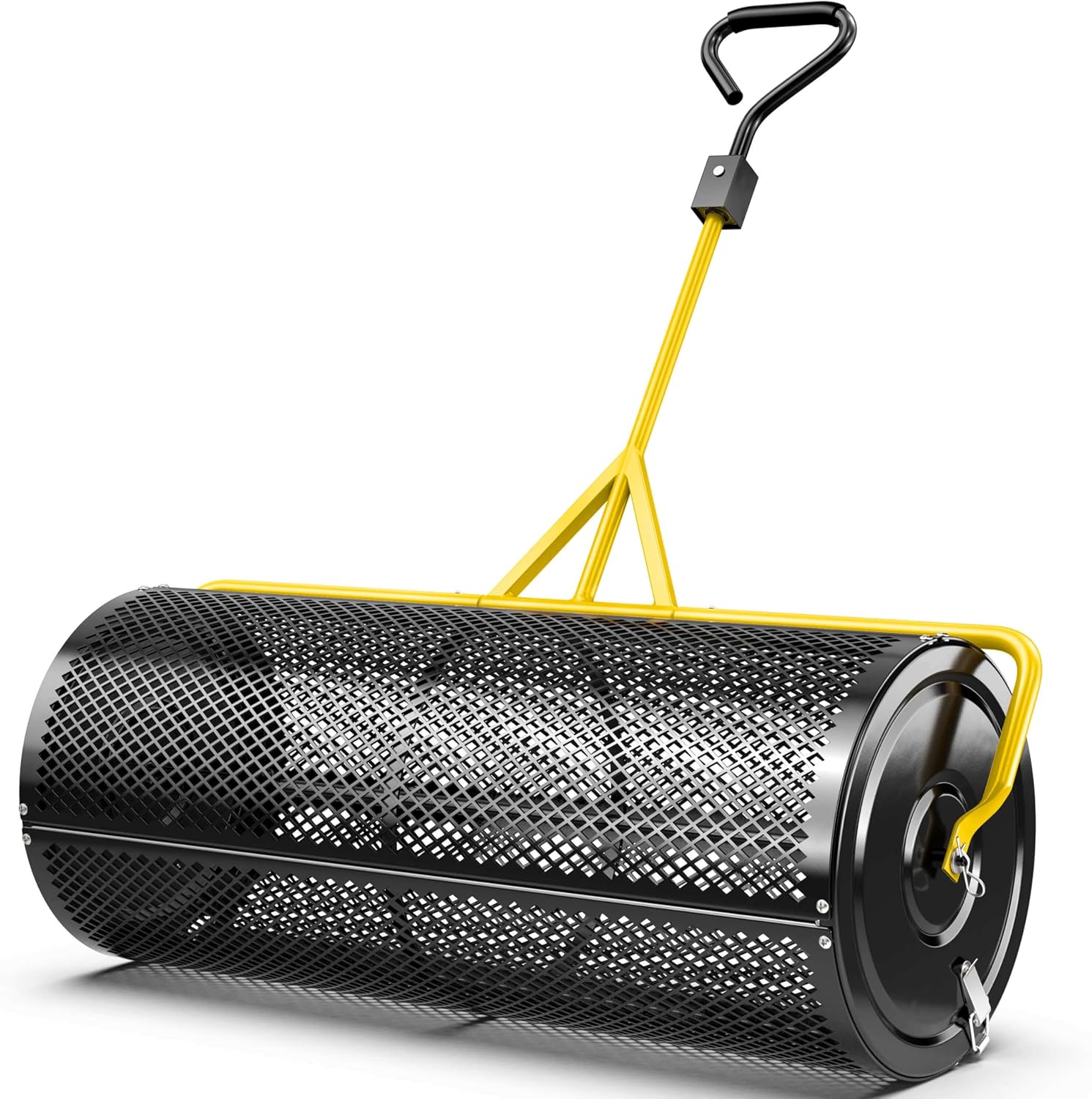 44 Inch Compost Spreader – Heavy Duty Push/Tow Peat Moss & Fertilizer Spreader with Steel Mesh Drum, Reinforced Center Rod, for Even Lawn Coverage & Garden Soil Care