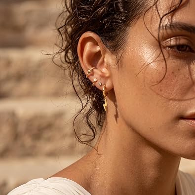 Gold Huggie Hoop Earrings with Dangle Drop Charms Earrings for Women