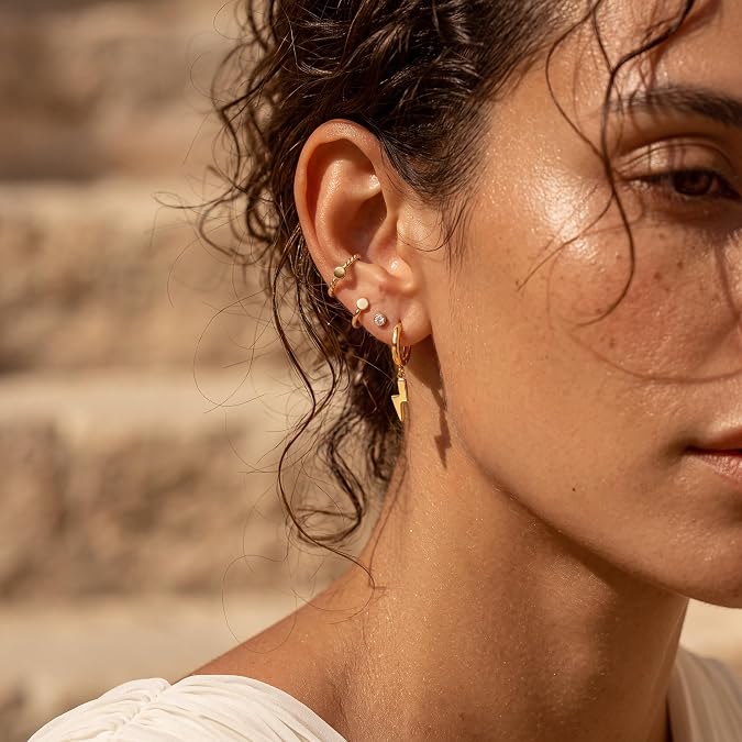 Gold Huggie Hoop Earrings with Dangle Drop Charms Earrings for Women