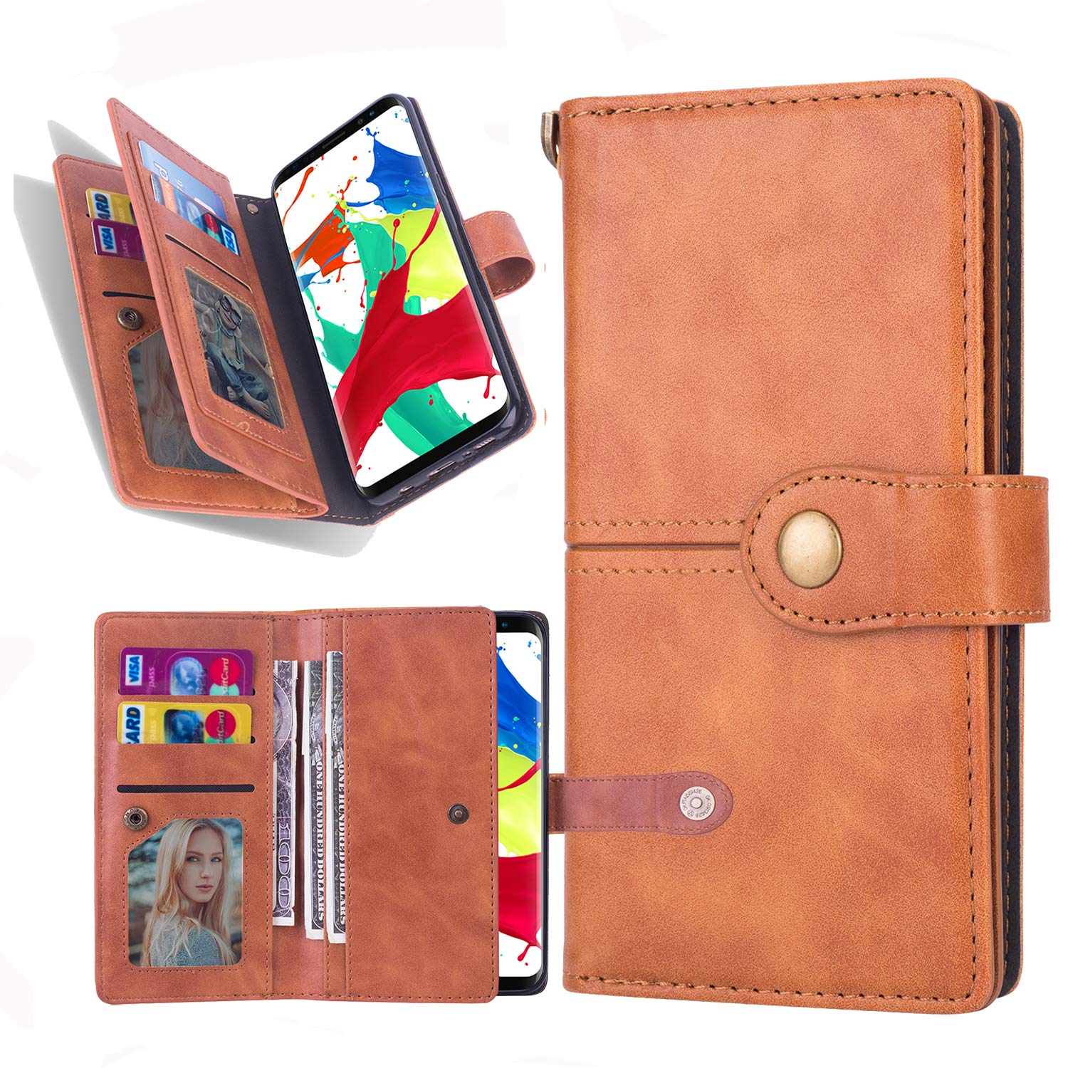 Galaxy S8 Plus Case, Harsel 7 Card Slots Magnetic Vintage Premium PU Leather Wallet Folio Flip Cover Full Body Protective Cases with Card Holders Wrist Strap for Samsung Galaxy s8 Plus (Brown)