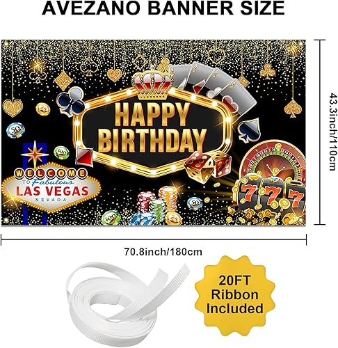 Miniatura 4 de Avezano Telón de fondo de cumpleaños de casino de Las Vegas Casino Night Birthday Banner Cartel de casino para suministros de fiesta de cumpleaños