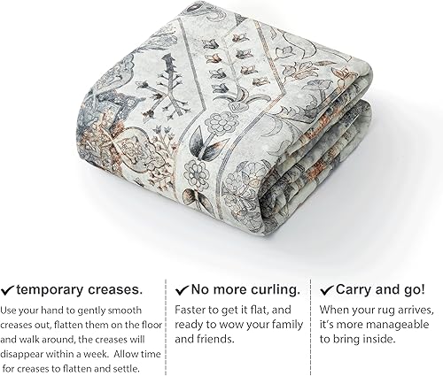 Miniatura 5 de NICETOWN Alfombra fina lavable vintage de 5 x 8 pies, estilo bohemio, antideslizante, con medallón oriental, para sala de estar, cocina, lavandería,