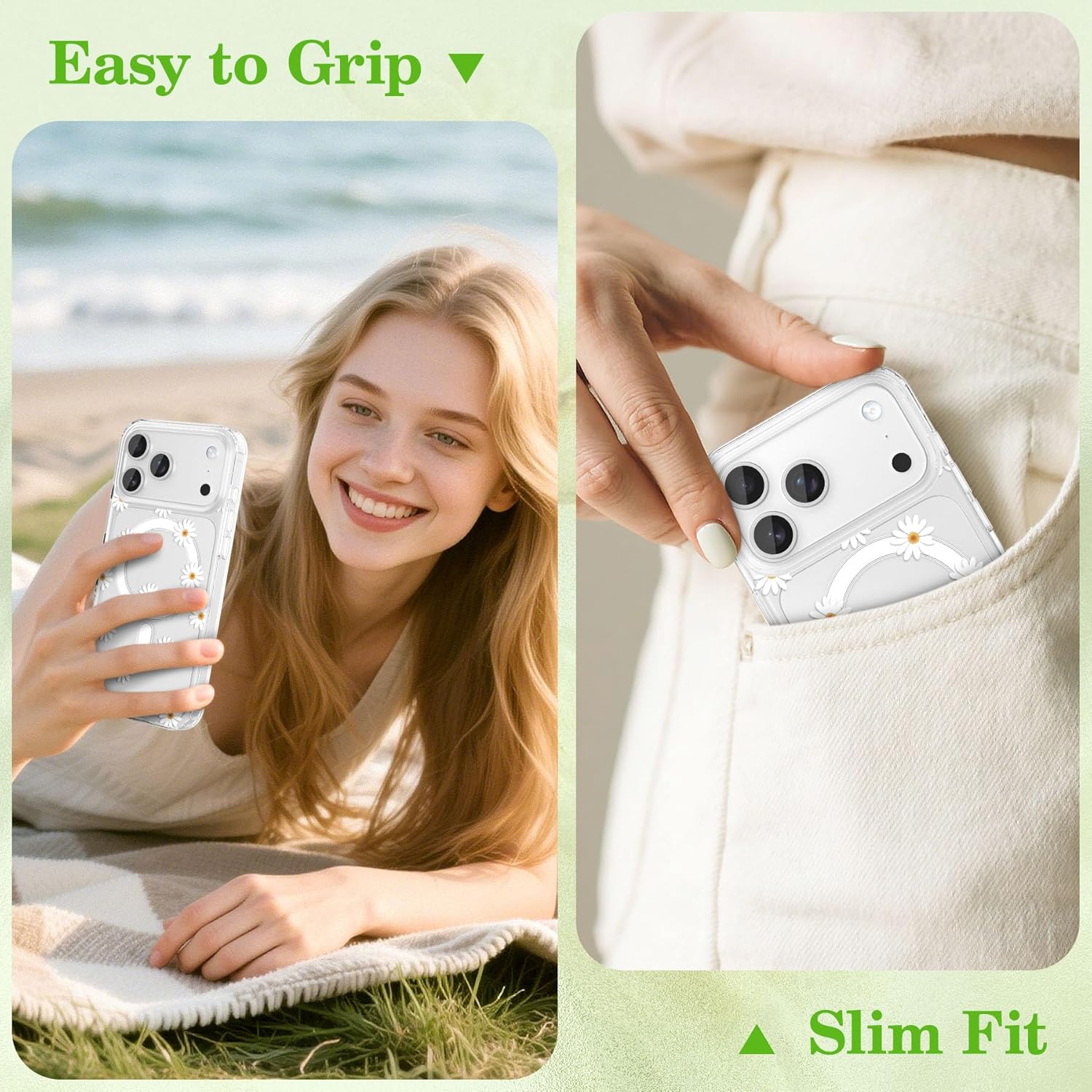 ZTOFERA for iPhone 17 Pro Max Magnetic Case Compatible with Magsafe,Aesthetic Floral Pattern Design Cute for Girl Women,Anti-Drop Protective Hard Phone Cover for iPhone 17 Pro Max-Daisy - Image 5