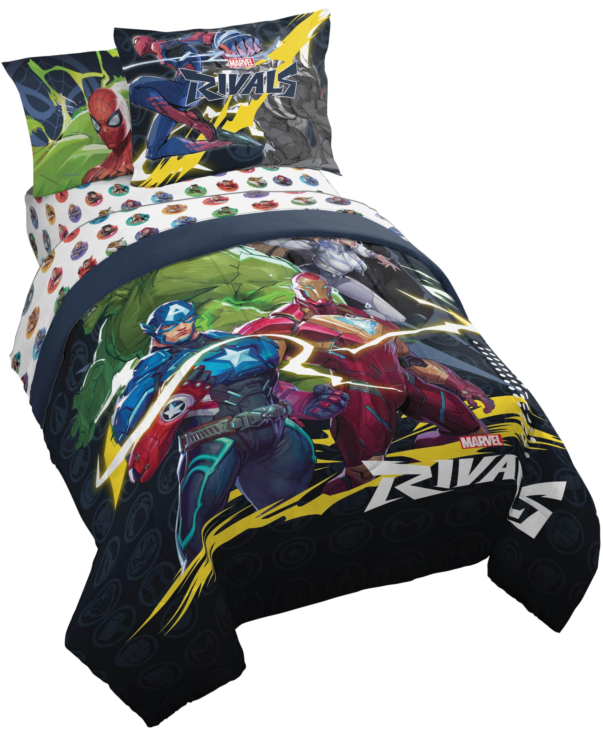 Marvel Rivals Full Size Comforter Set 7 Piece Superhero Bedding, Multi