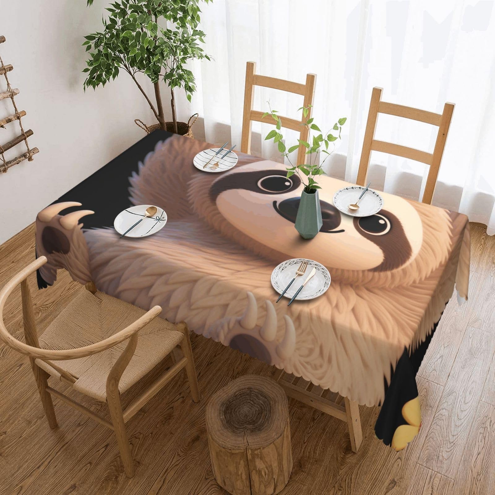 Nappe paresseux mignons 137x183cm rectangle anti tache pour table de salle à manger