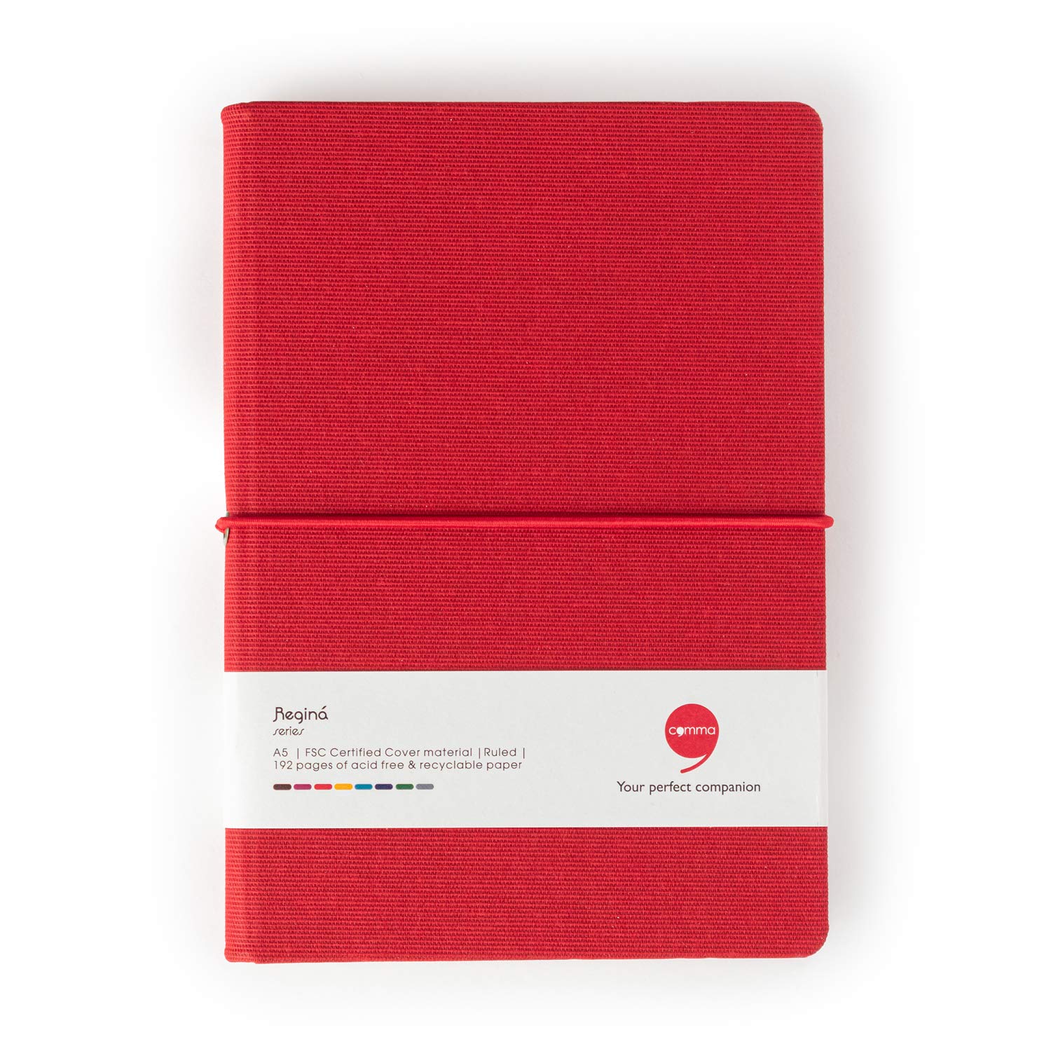 Comma Regina – Cuaderno de encuadernación dura con cierre horizontal de banda elástica – 192 páginas – Papel de sombra natural de 80 g/m² – Material de la cubierta de tela de lino – (rojo)