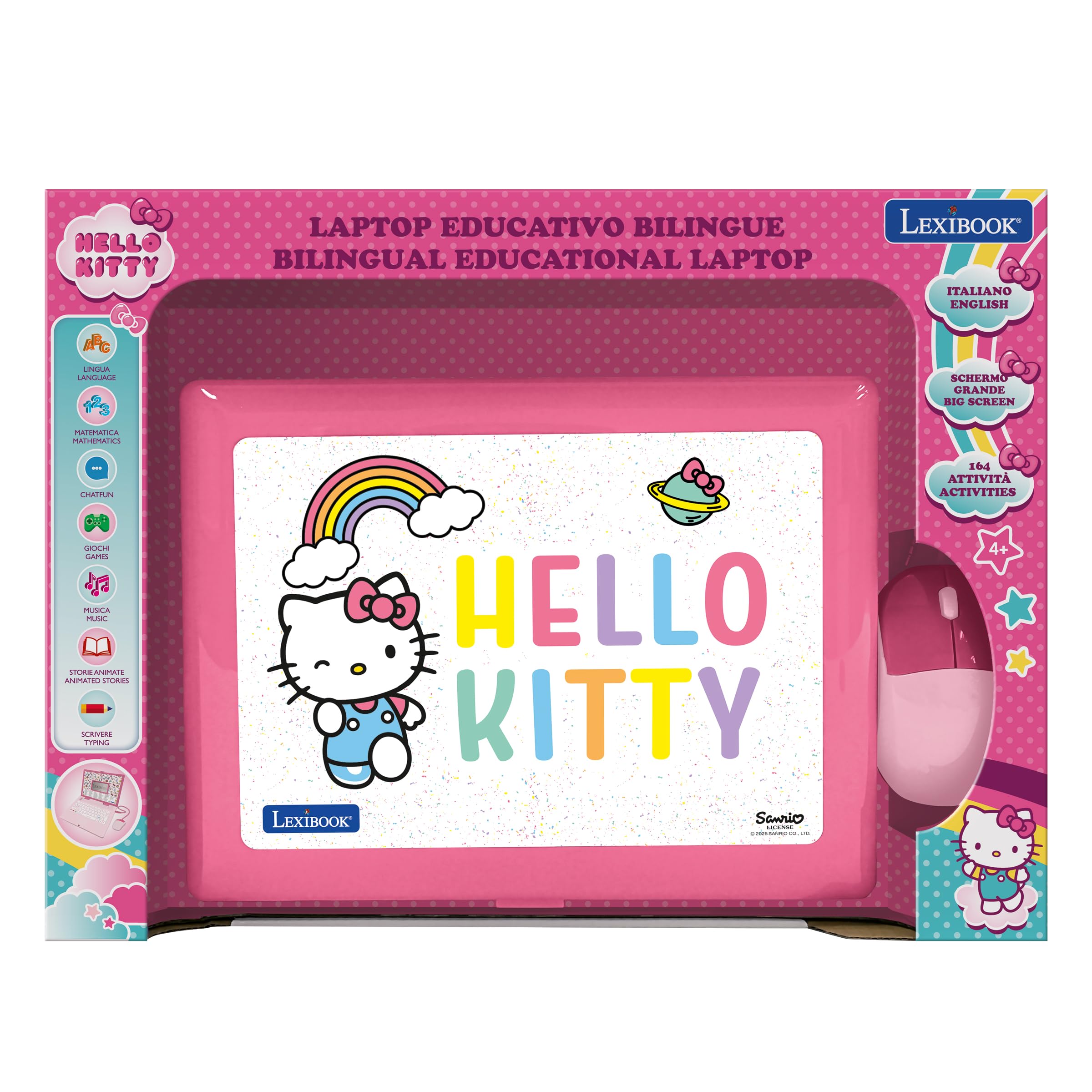 Lexibook, Hello Kitty, Laptop Educativo Bilingue Inglese/Italiano, 164 attività: Lingua, Scrittura, Matematica, Logica, Musica e Giochi, per Bambini e Bambine, JC598HKi5