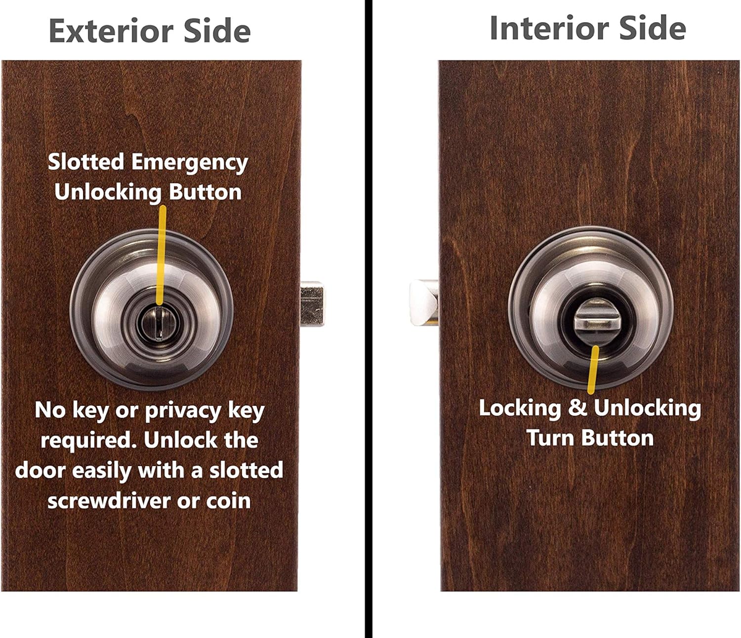 Copper Creek BK2030AN Ball Door Knob, Privacy Function, 2 Pack, in Antique Nickel