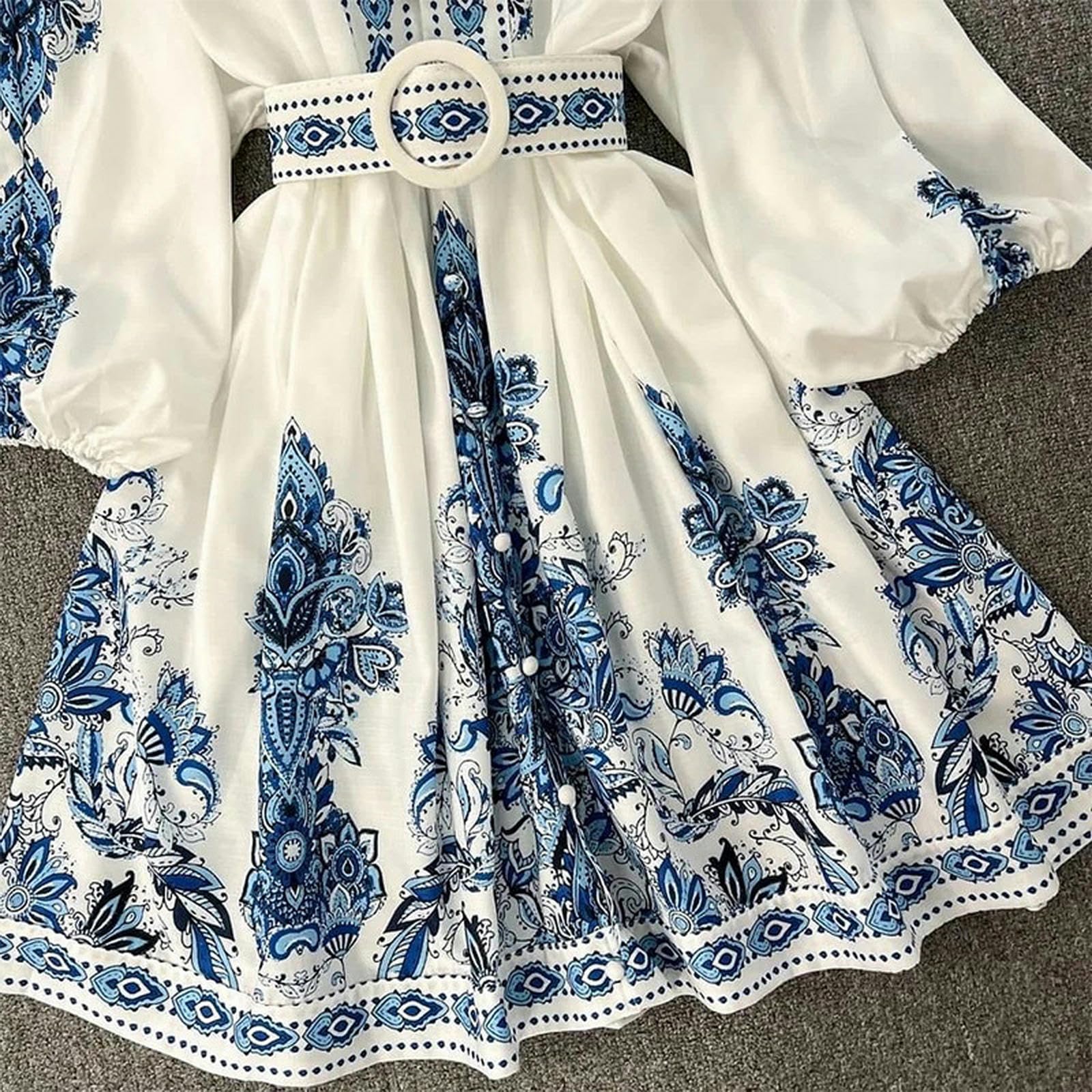 Vestido estampado de manga larga con cuello en V para mujer. YYEFNMAZ