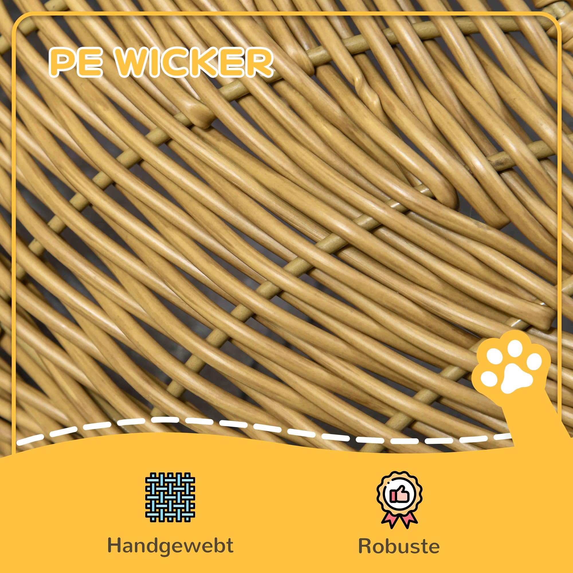 PawHut Cesta ratán gato, cueva gato hasta 4 kg Ø50x31 cm Marrón claro | Casa para gato, cabaña para gato, con cojín, cama para mascotas, interior.