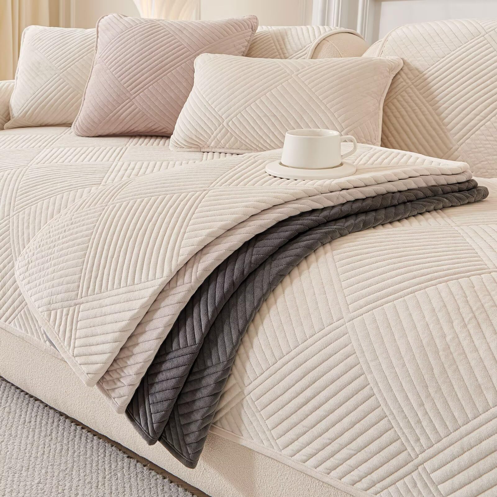 3 Seater Sofa Cover, Covers for Sofa 1 2 3 4 Seater Sofa Cover Protector with Silicone Particles Non-Slip Sofa Protector Suitable for Pets