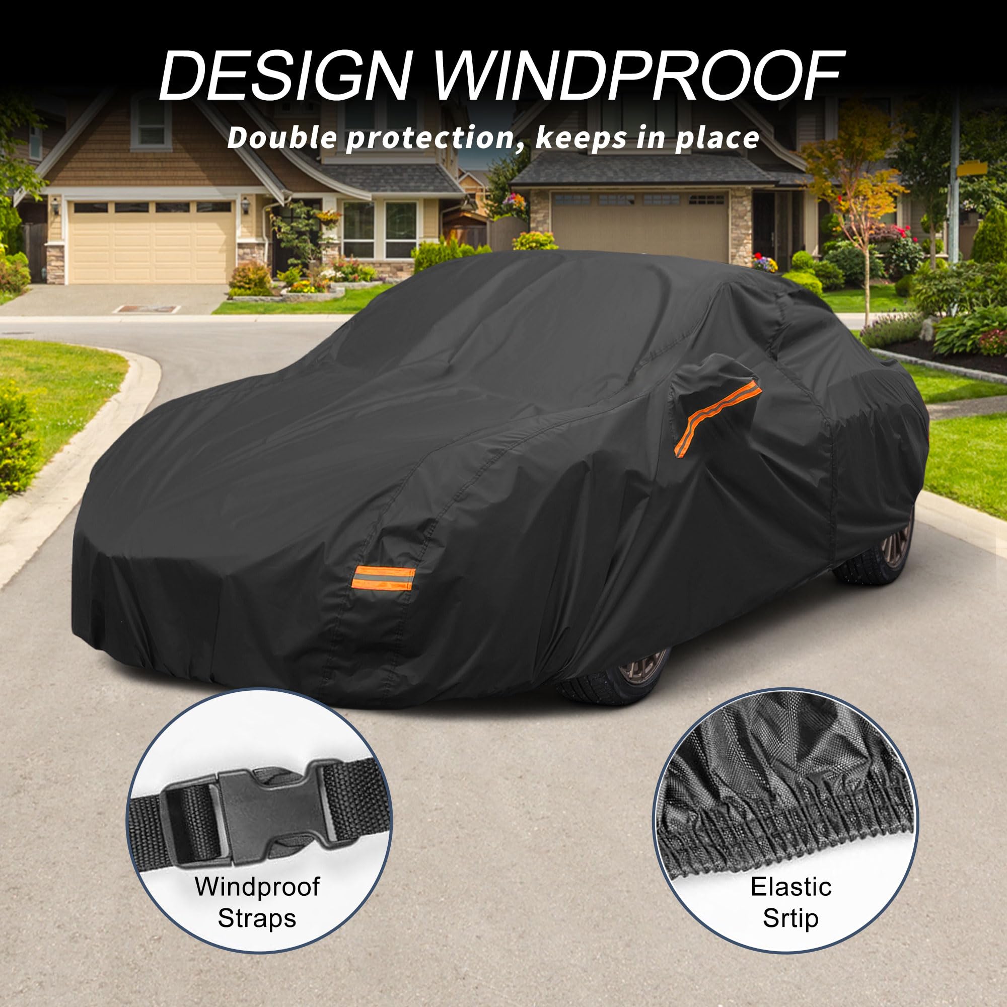 X AUTOHAUX Car Cover Outdoor Waterproof Sun Rain Snow Hail Protection with Left Side Door Zipper 210D-PU for — view 4