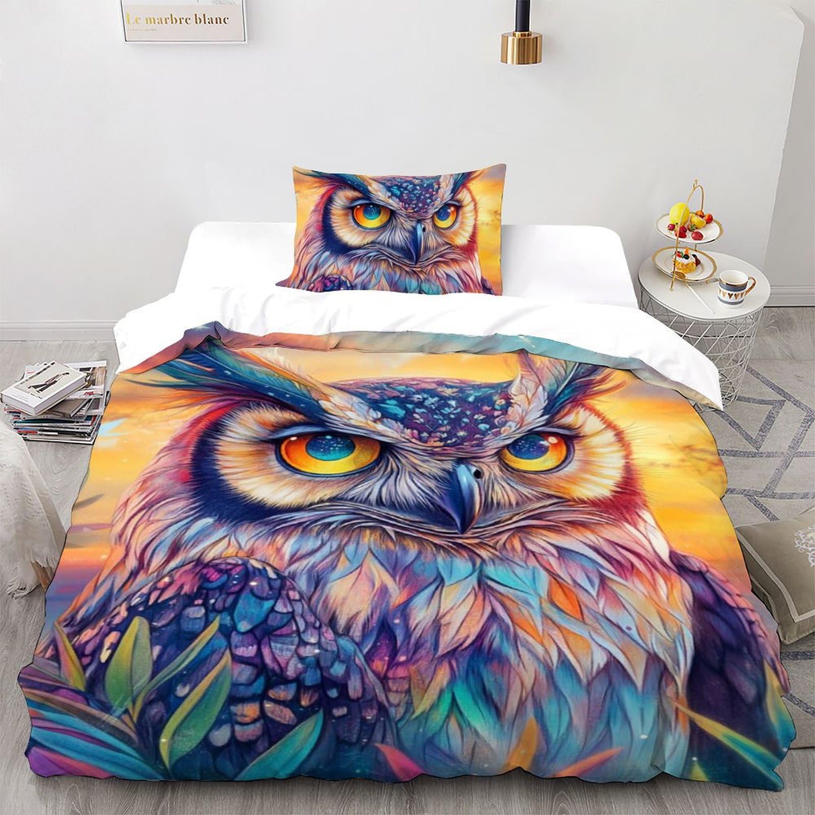 Housse de couette hibou anti-plis en microfibre douce 135x200cm pour le lit de votre enfant