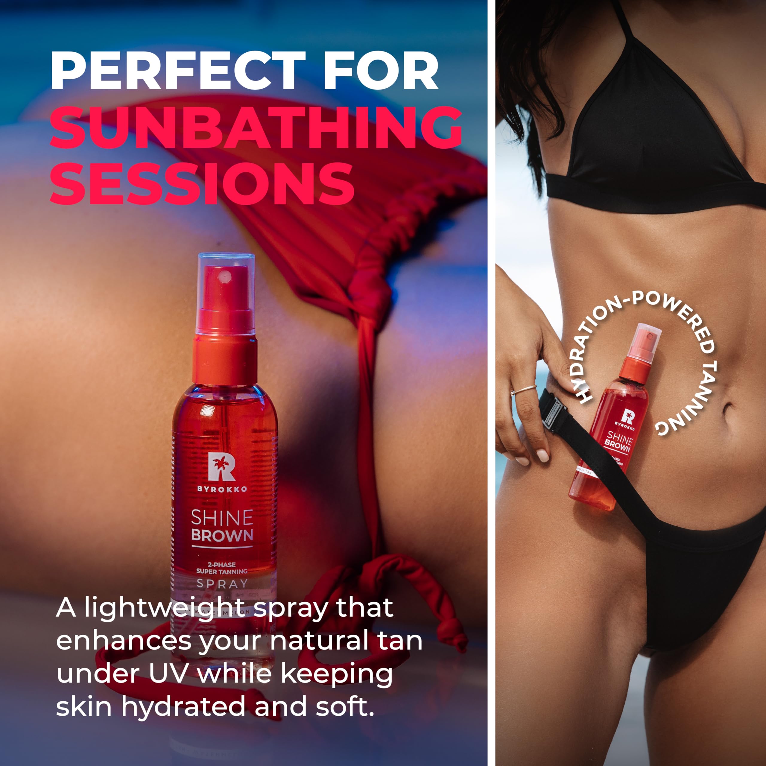 BYROKKO Shine Brown dwufazowy bronzer w sprayu arbuz, 100 ml, akcelerator z naturalnymi olejkami i kwasem hialuronowym, do opalania i opalania, nawilżający i szybko wchłaniający