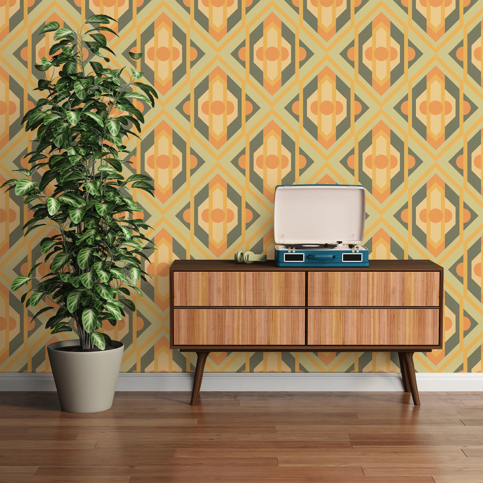 A.S. Création Retro behang jaren 70 - behang vintage grafisch groen geel oranje - A.S. Création vliesbehang Retro Chic 395312-8,50 m x 0,53 m - Made in Germany
