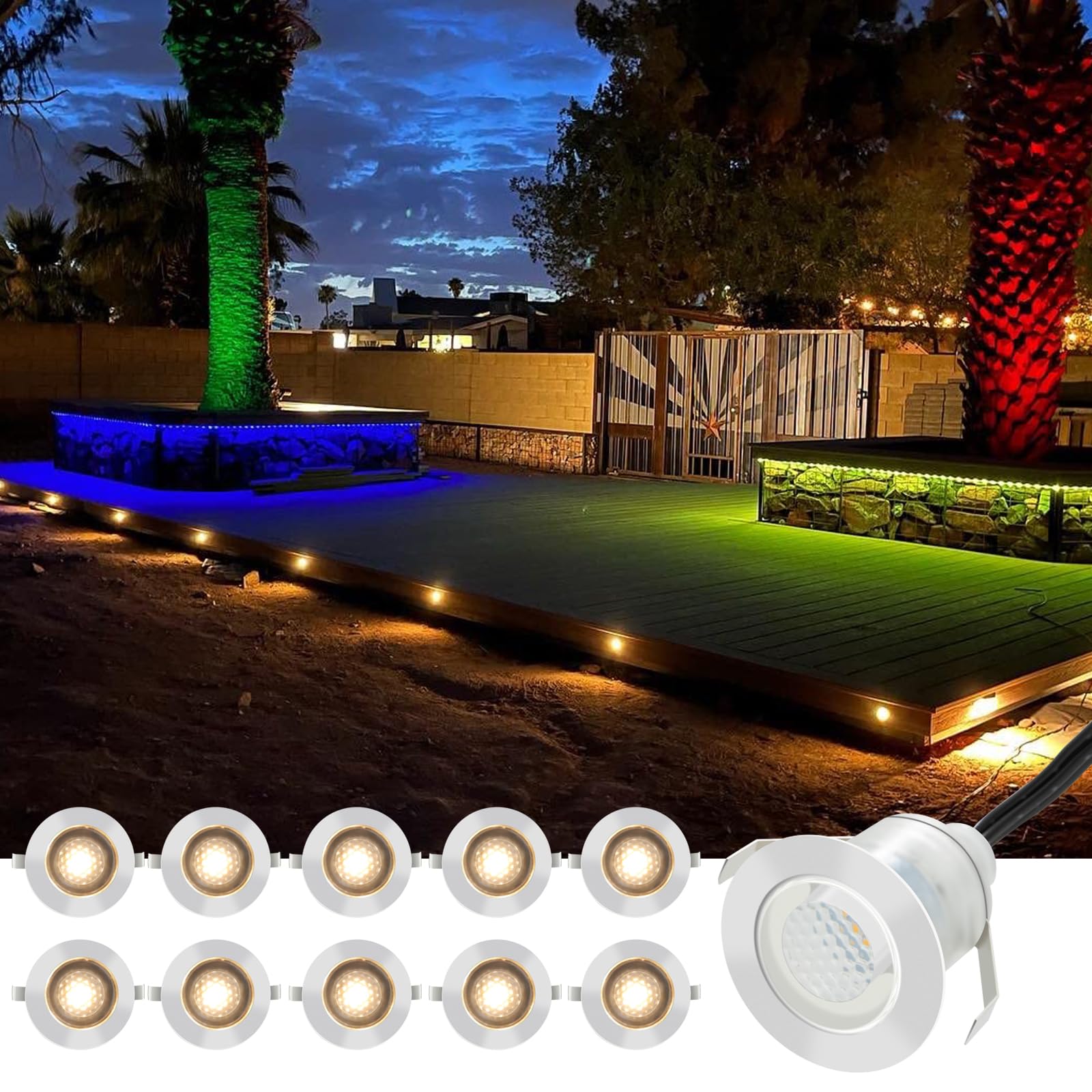 Auting Terrassen Einbaustrahler, 10er Set LED Bodeneinbaustrahler Warmweiß IP67 wasserdicht Terrassen Einbaustrahler für außen innen Küche, Garten Holzbrücke Pool Holzdeck,Treppen