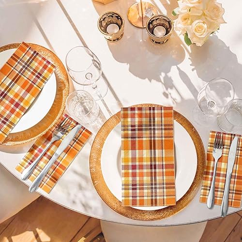 Miniatura 2 de Homlouue 100 servilletas de otoño desechables de 3 capas para Acción de Gracias, cosecha, fiesta de otoño, vacaciones, otoño, a cuadros, toallas de