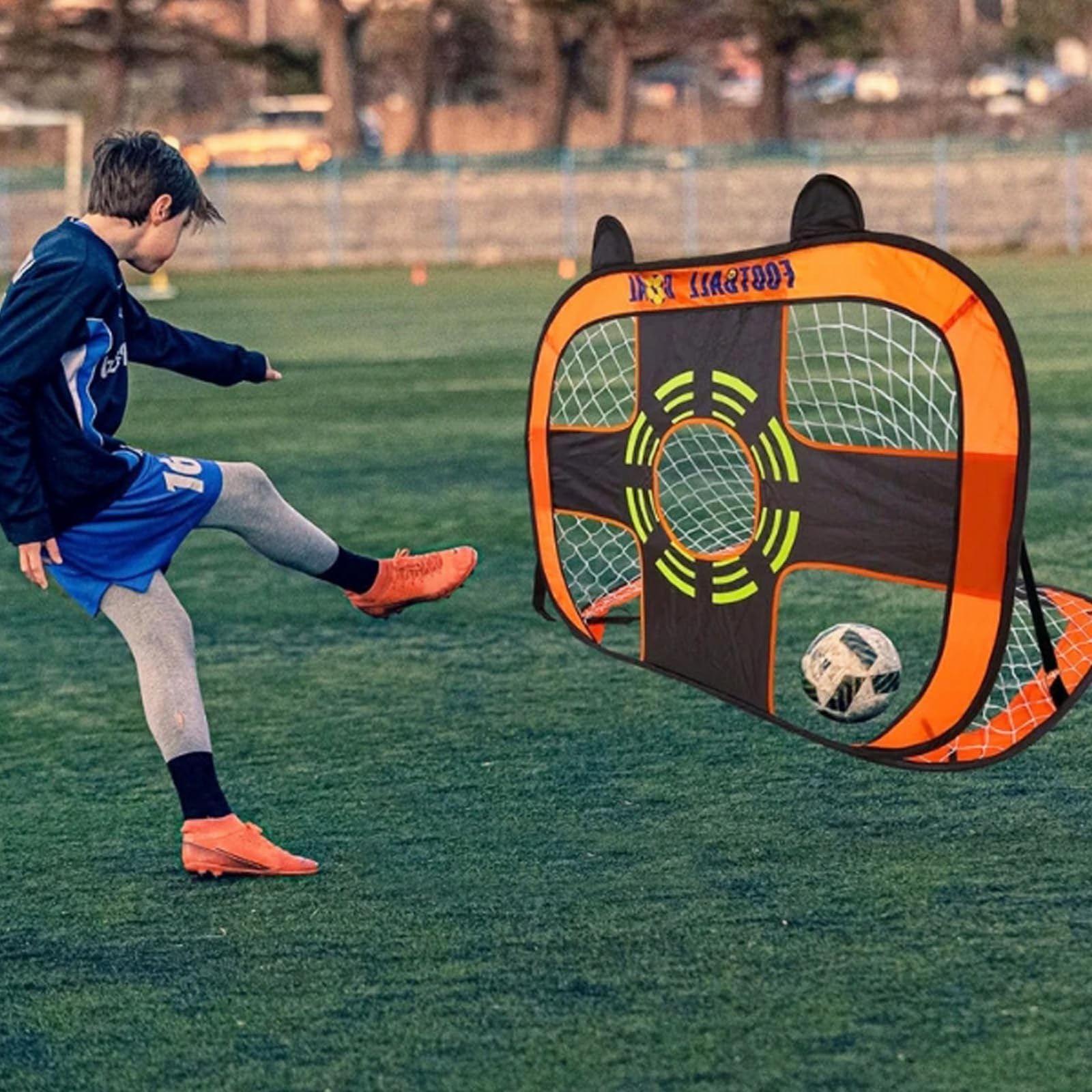 OIZENT Football Goal,Kids Football Goal Target Football Net Pop Up 2 In 1 Football Training Equipment,Portable and Foldable Goal Posts for Garden,Park,Beach,Outdoor,Indoor Kicking Fun - Image 3