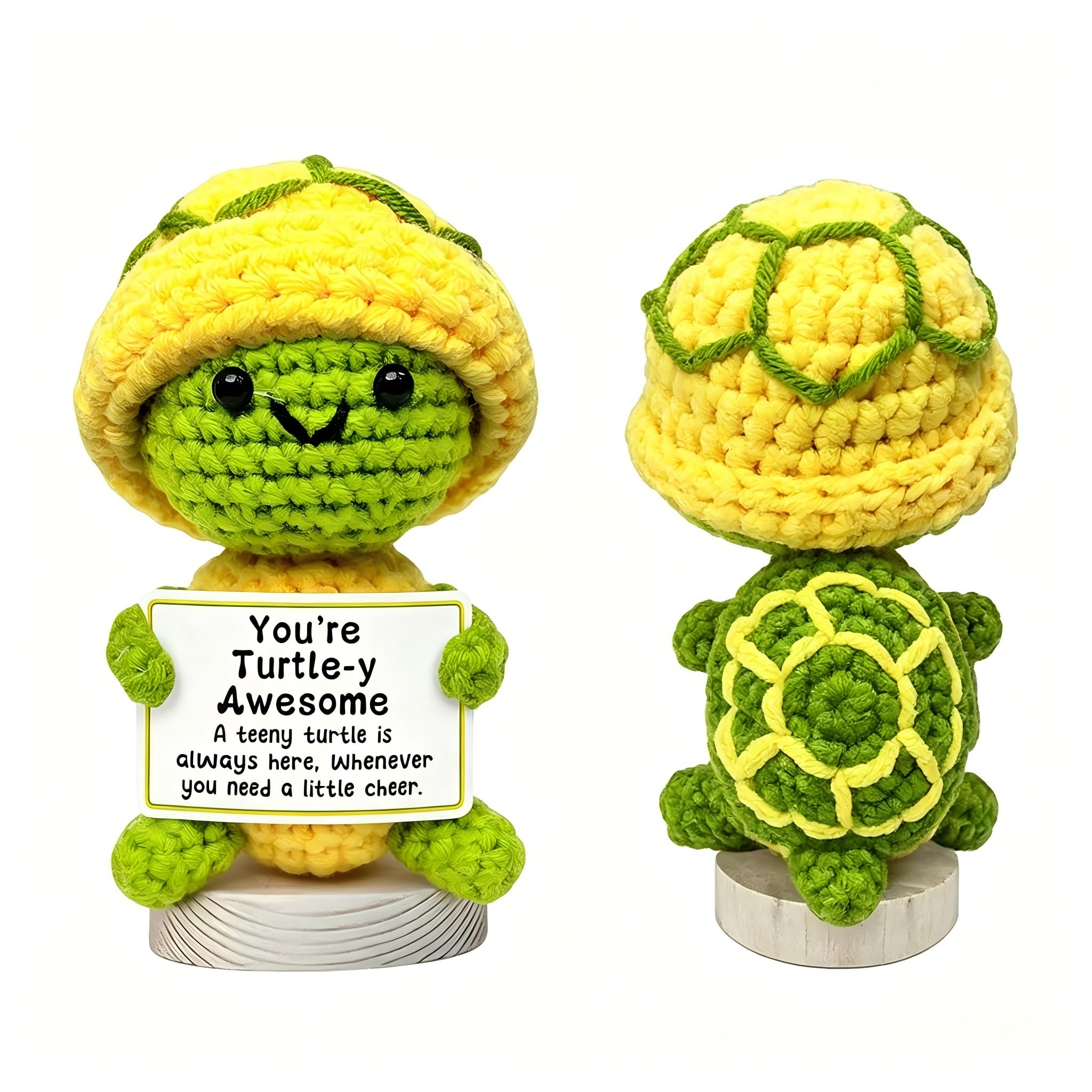 RUOVANL Handmade Crochet Positive Turtle with Base, Cute Emotional Support Animal, Funny Cheer Up & Birthday Gift, Decorative Ornament for Men and Women